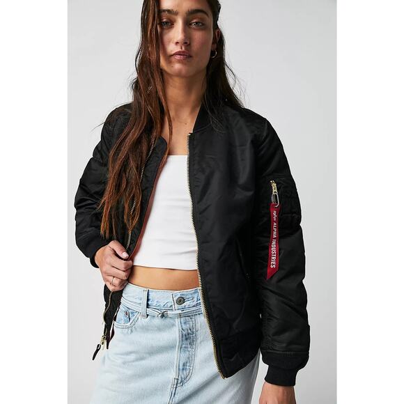 New Free People x Alpha Industries Ma-1w Bomber Jacket $200 SMALL Black - Picture 1 of 5